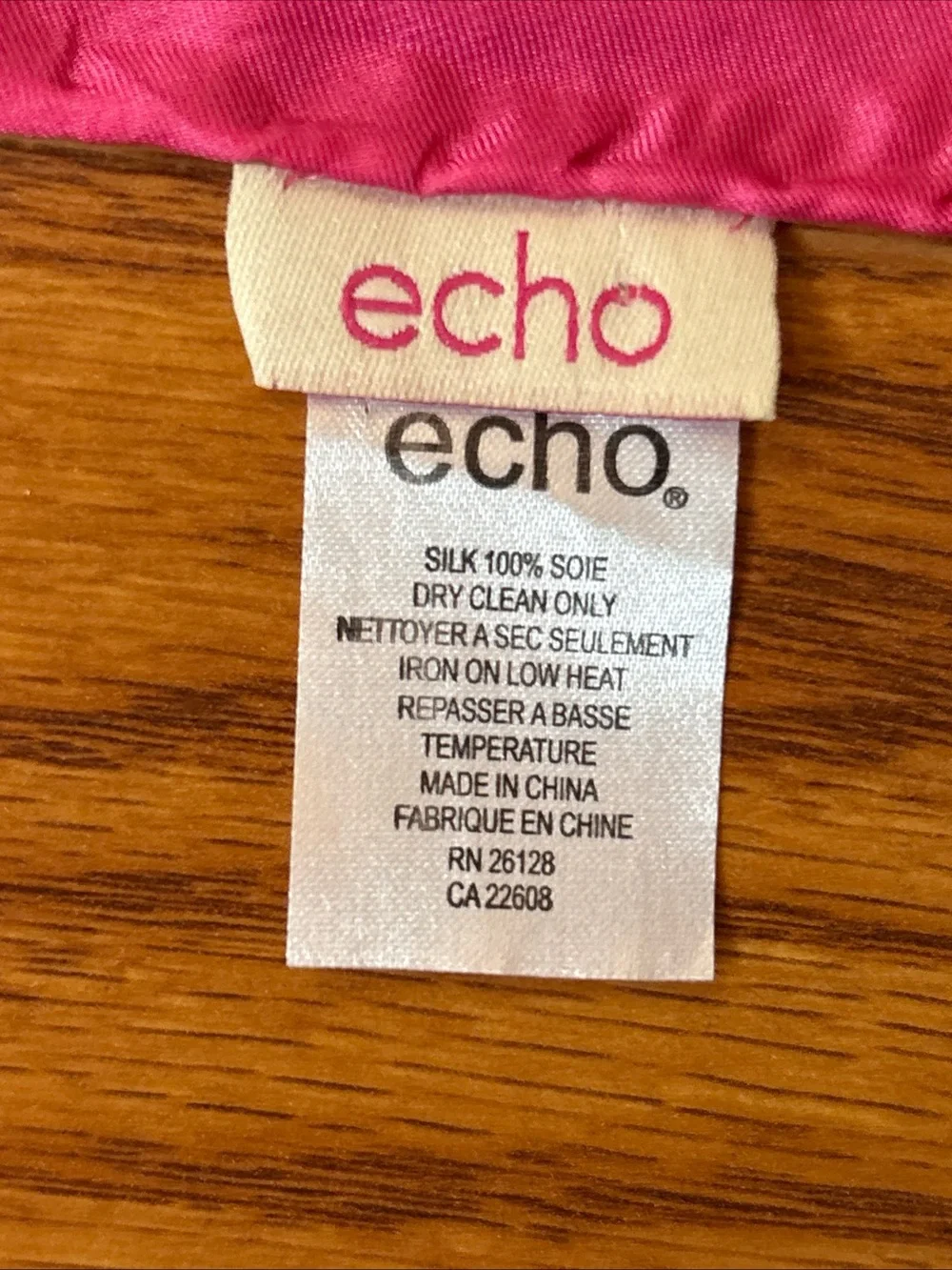 Lot of 2 Echo 100% Silk Hot Pink White Chervon Stripes Square Scarf & Butterfly